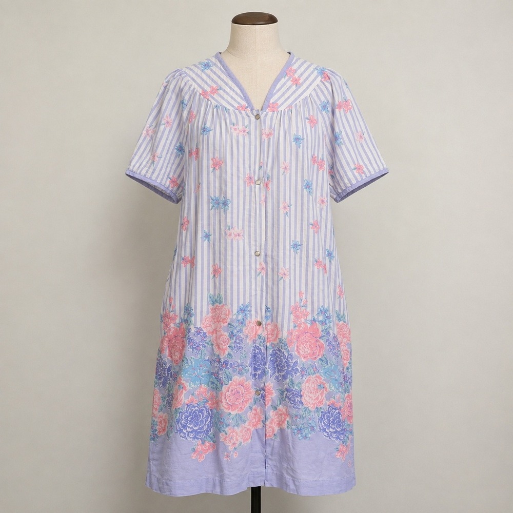 Simply Basic House Dress Womens Small Lavender Floral Striped Muumuu Excellent
